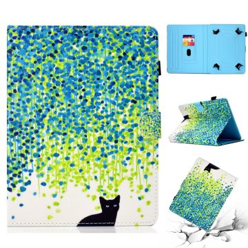 Patterned 10-" Tablet Universal Vegan Leather Stand Case iPad 9.7 (2018) / Lenovo Tab 4 10 Plus and more - Cat and Dots