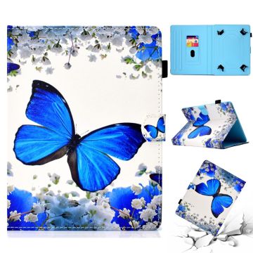 Patterned 10-" Tablet Universal Vegan Leather Stand Case iPad 9.7 (2018) / Lenovo Tab 4 10 Plus and more - Butterfly and White Flower