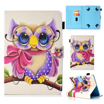 Patterned 10-" Tablet Universal Vegan Leather Wallet Case iPad 9.7 (2018) / Lenovo Tab 4 10 Plus and more - Owl