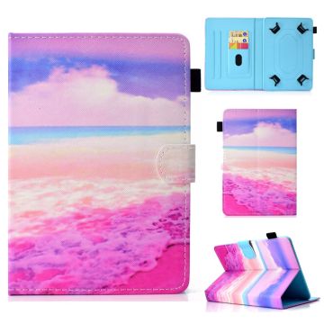 Patterned 10-" Tablet Universal Vegan Leather Wallet Case iPad 9.7 (2018) / Lenovo Tab 4 10 Plus and more - Pink Sea