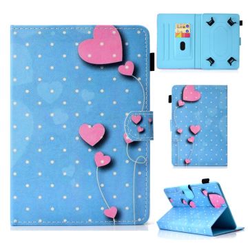 Patterned 10-" Tablet Universal Vegan Leather Wallet Case iPad 9.7 (2018) / Lenovo Tab 4 10 Plus and more - Hearts