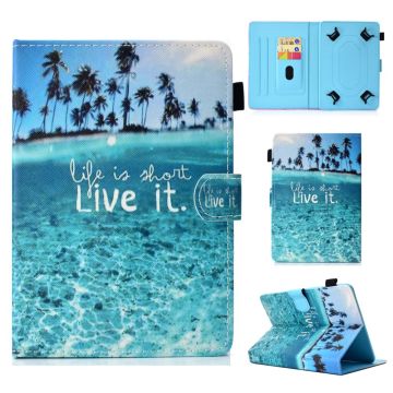 Patterned 10-" Tablet Universal Vegan Leather Wallet Case iPad 9.7 (2018) / Lenovo Tab 4 10 Plus and more - Blue Sea