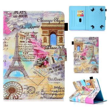 Patterned 10-" Tablet Universal Vegan Leather Wallet Case iPad 9.7 (2018) / Lenovo Tab 4 10 Plus and more - Romantic Paris