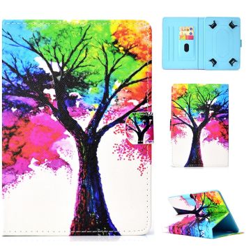 Universal 10-" Tablet Patterned Vegan Leather Card Holder Case iPad 9.7 (2018) / LG G Pad III and more - Tree Colored Painting