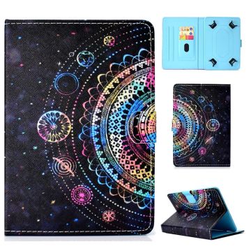 Universal 10-" Tablet Patterned Vegan Leather Card Holder Case iPad 9.7 (2018) / LG G Pad III and more - Multi-color Mandala Flower