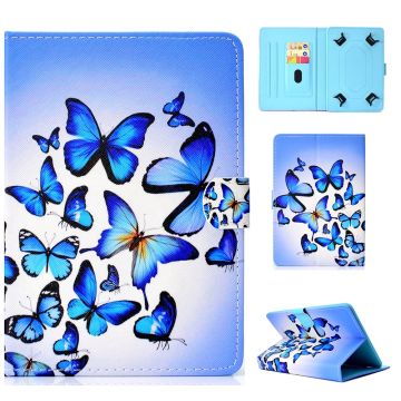 Universal 10-" Tablet Patterned Vegan Leather Card Holder Case iPad 9.7 (2018) / LG G Pad III and more - Blue Butterflies