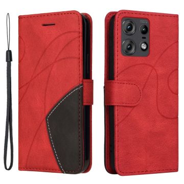 Textured Motorola Edge 50 Pro leather case with strap - Red