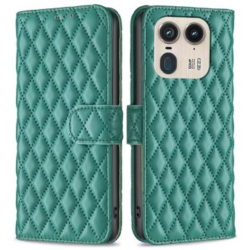 Rhombus pattern matte Motorola Edge 50 Ultra / Motorola Moto X50 Ultra flip case - Green