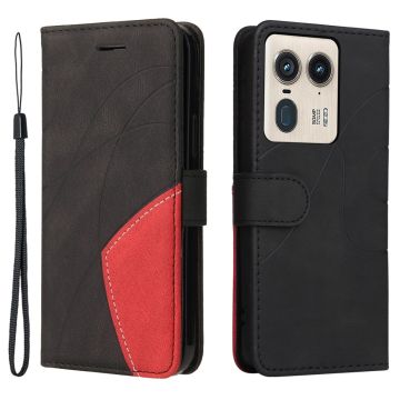 Textured Motorola Edge 50 Ultra / Motorola Moto X50 Ultra leather case with strap - Black