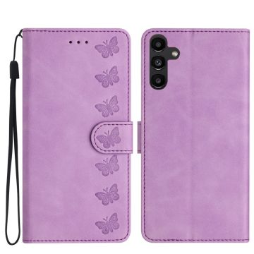 Samsung Galaxy S24 FE Case Wallet Vegan Leather Phone Cover Butterfly Imprinted - Purple