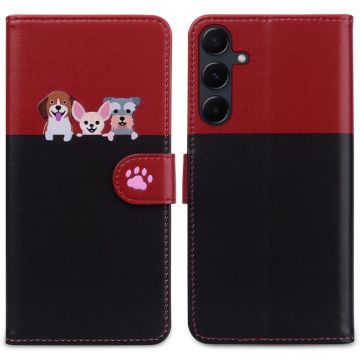 Cartoon Soft Series Samsung Galaxy A55 5G Wallet Case Splicing Leather Phone Cover - Black