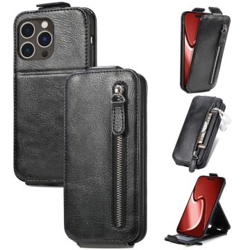 Vertical iPhone 16 Pro Max flip phone case with zipper - Black