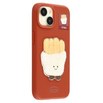 iPhone 15 Case Pattern Printed 2.0mm Flexible Phone Cover with 3D Accessories Decor - Dark Red + French Fries
