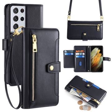 Samsung Galaxy S21 Ultra 5G vegan leather wallet zipper case - Black