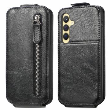 Vertical Samsung Galaxy S24 flip phone case with zipper - Black