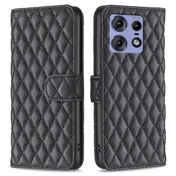 Rhombus pattern matte Motorola Edge 50 Pro flip case - Black