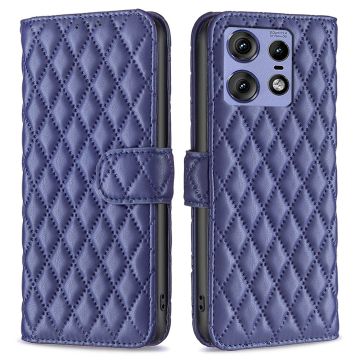 Rhombus pattern matte Motorola Edge 50 Pro flip case - Blue