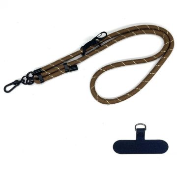 Polyester Adjustable Neck/Shoulder Lanyard with Phone Strap - Coffee