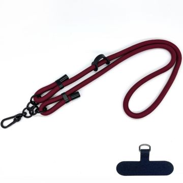 Adjustable Polyester Neck/Shoulder Lanyard Phone Strap - Wine Red