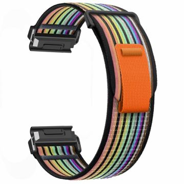 Watch Band for Garmin Fenix 7 / 6 / 5 Replacement Nylon Adjustable Loop Fastener Strap - Rainbow+Black