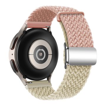 Universal 22mm Woven Watch Strap Silver Magnetic Buckle Replacement Wrist Band - Pink+Starlight