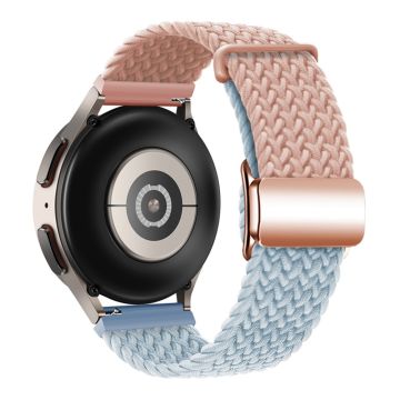 22mm Universal Smartwatch Strap Magnetic Buckle Replacement Woven Wrist Band - Pink+Blue/Rose Gold Buckle