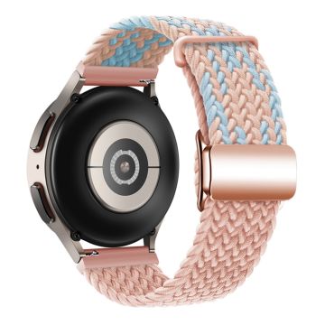 22mm Universal Smartwatch Strap Magnetic Buckle Replacement Woven Wrist Band - Blue+Pink+Pink/Rose Gold Buckle