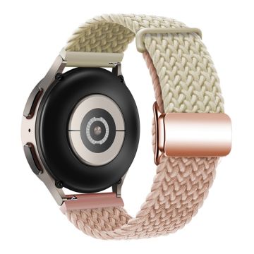 22mm Universal Smartwatch Strap Magnetic Buckle Replacement Woven Wrist Band - Starlight+Milk Tea/Rose Gold Buckle