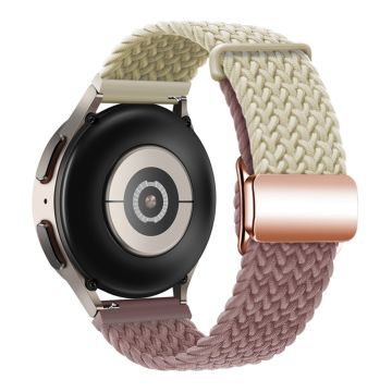 22mm Universal Smartwatch Strap Magnetic Buckle Replacement Woven Wrist Band - Starlight+Smoky Purple/Rose Gold Buckle