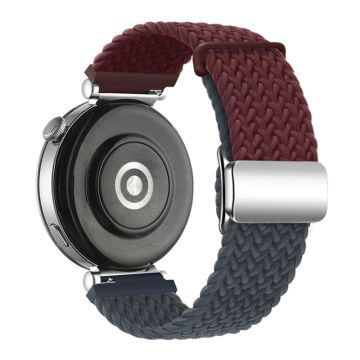 Huawei Watch GT 4 41mm Universal 18mm Watch Strap Woven Wrist Band with Silver Magnetic Buckle - Wine Red+Dark Blue