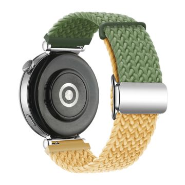 Huawei Watch GT 4 41mm Universal 18mm Watch Strap Woven Wrist Band with Silver Magnetic Buckle - Green+Yellow