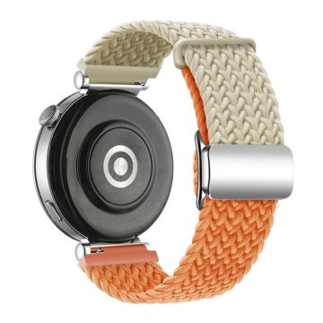 Huawei Watch GT 4 41mm Universal 18mm Watch Strap Woven Wrist Band with Silver Magnetic Buckle - Starlight+Orange