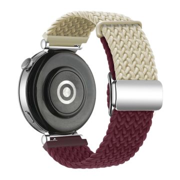 Huawei Watch GT 4 41mm Universal 18mm Watch Strap Woven Wrist Band with Silver Magnetic Buckle - Starlight+Wine Red