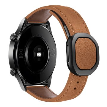 Huawei Watch 4 Pro / 4 / GT 4 46mm Universal 22mm Magnetic Buckle Genuine Cow Leather Watch Strap - Brown