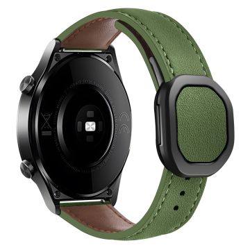 Huawei Watch 4 Pro / 4 / GT 4 46mm Universal 22mm Magnetic Buckle Genuine Cow Leather Watch Strap - Army Green