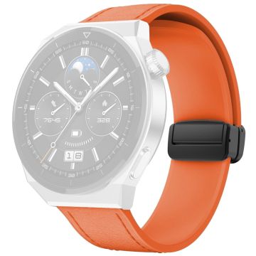 Huawei Watch GT 3 42mm / GT 3 Pro 43mm Watch Band 20mm Leather Coated Silicone Strap with Magnetic Buckle - Orange