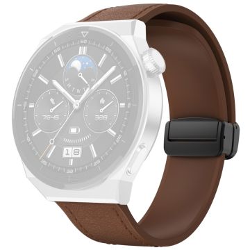 Huawei Watch GT 3 42mm / GT 3 Pro 43mm Watch Band 20mm Leather Coated Silicone Strap with Magnetic Buckle - Dark Brown