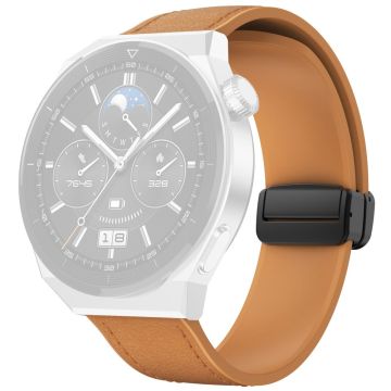 Huawei Watch 4 / 4 Pro / GT 4 46mm Watch Strap 22mm Magnetic Leather Coated Silicone Band - Light Brown