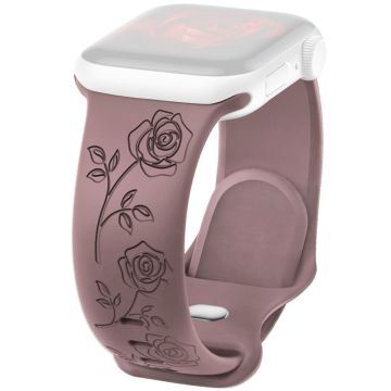 Apple Watch Series 41mm - 40mm - 38mm Rose Engraved Watch Strap Silicone Band - Smoky Purple