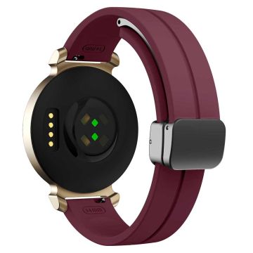 KALEBOL Garmin Lily 2 Watch Strap Magnetic Buckle Silicone Wrist Band - Wine Red+Black Buckle