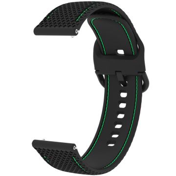 Samsung Galaxy Watch3 45mm / Garmin Forerunner 265 / Venu 3 Stitching Line Silicone Watch Band 22mm Wrist Strap - Black+Green Line