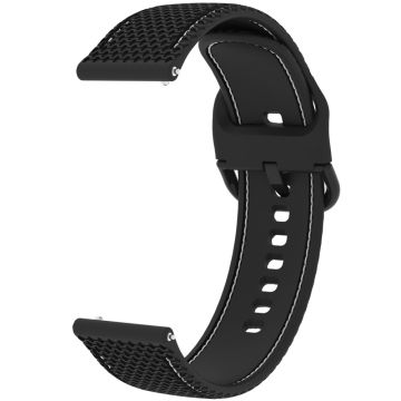 Samsung Galaxy Watch3 45mm / Garmin Forerunner 265 / Venu 3 Stitching Line Silicone Watch Band 22mm Wrist Strap - Black+White Line