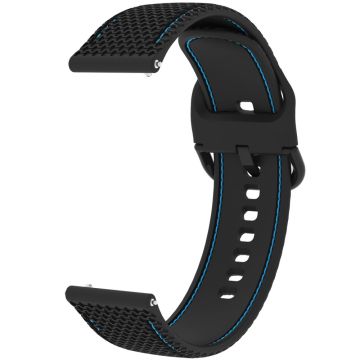 Samsung Galaxy Watch3 45mm / Garmin Forerunner 265 / Venu 3 Stitching Line Silicone Watch Band 22mm Wrist Strap - Black+Blue Line