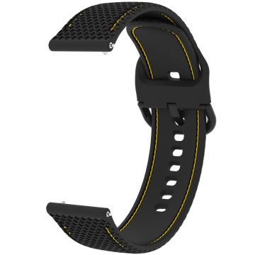 Samsung Galaxy Watch3 45mm / Garmin Forerunner 265 / Venu 3 Stitching Line Silicone Watch Band 22mm Wrist Strap - Black+Yellow Line