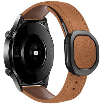 KALEBOL Huawei Watch Strap 22mm Nautilus Magnetic Buckle Genuine Cow Leather Band - Brown