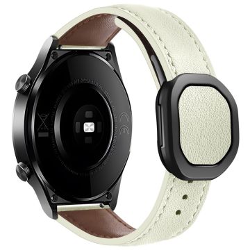 KALEBOL Huawei Watch GT 3 42mm / GT 3 Pro 43mm Watch Strap 20mm Nautilus Magnetic Buckle Genuine Cow Leather Band - Beige