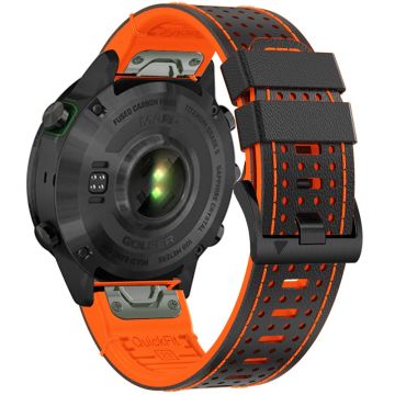 KALEBOL Garmin Fenix Series 5 - 6 - 7 - Quickfit 22mm Silicone Watch Band Dual Color Dot Holes Design - Black+Orange