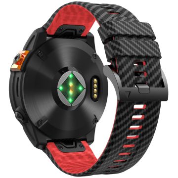 KALEBOL Garmin Fenix Series 5X - 6X - 7X - 26mm Silicone Watch Band Carbon Fiber Texture Strap - Black+Red