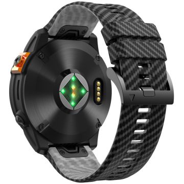 KALEBOL Garmin Fenix Series 5 - 6 - 7 - 22mm Silicone Watch Band Quickfit 22mm Carbon Fiber Texture Strap - Black+Grey