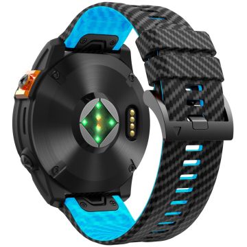 KALEBOL Garmin Fenix Series 5 - 6 - 7 - 22mm Silicone Watch Band Quickfit 22mm Carbon Fiber Texture Strap - Black+Sky Blue